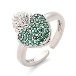 Зеленый Кольца-манжеты из латуни с микропаве из кубического циркония для женщин, без кадмия и без свинца, стойки покрытие, платина, зелёные, размер США 6 1/4 (16.7 мм)