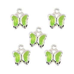 Зелено-Желтый Латунь стекло амулеты, бабочка, долговечный, без кадмия и без свинца, граненые, серебряные, зеленый желтый, 8.5x7x2 мм, отверстие : 1 мм