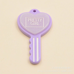 Сливовый Большие подвески из непрозрачной смолы, Ключ-сердечко со словом прелести красивой девушки, с блеском порошок, слива, 58x30 мм