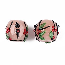 Серо-розавый Ручной работы ухабистым Шарики Lampwork, бочка, ветка и глаз, увядшая роза, 16~17.5x16.5~20.5 мм, отверстие : 1.8~3.8 мм