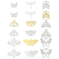 Золотой & Цвет Нержавеющей Стали Набор для поиска ювелирных изделий из нержавеющей стали с насекомыми своими руками, включая филигранные подвески и подвески, золотые и нержавеющая сталь цвет, 12x18x0.4 мм, отверстие : 1.5 мм