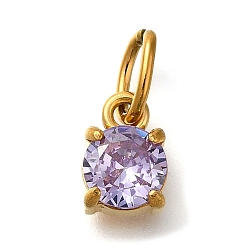 Фиолетовый Ионное покрытие (ip) 304 подвески из нержавеющей стали со стразами, с целью перехода в кольце, плоские круглые прелести, реальный 14 k позолоченный, фиолетовые, 8~8.5x6x4.5 мм, отверстие : 5x3 мм