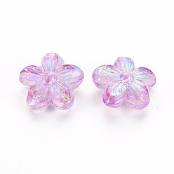 Violet Transparent Acrylic Beads, AB Color, Flower, Violet, 14.5x15.5x7mm, Hole: 1.8mm, about 657pcs/500g