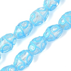 Светло-Голубой Ручной Щепка фольга стеклянные бусины, с эмалью, баррель, Небесно-голубой, 15.5~17.5x10.5~12.5 мм, отверстие : 1.2 мм