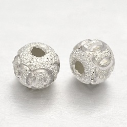 Silver Textured 925 Sterling Silver Round Bead Spacers, Silver, 6mm, Hole: 2mm, about 33pcs/10g