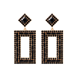 black Exaggerated Fashion Alloy Inlaid Rhombus Earrings for Women - Full Diamond, Geometric Party Ear Jewelry.