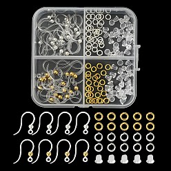 Golden & Stainless Steel Color 40Pcs 2 Color Eco-Friendly Plastic Earring Hooks, Ear Wire, with 304 Stainless Steel Beads and Horizontal Loop & 60Pcs Brass Jump Rings and 60Pcs Plastic Ear Nuts, Golden & Stainless Steel Color, 15.5x8x0.7mm, Hole: 1.2mm, 24 Gauge, Pin: 0.5mm, 20Pcs/color