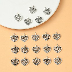 Antique Silver Tibetan Style Alloy Pendant, Heart Charms, Antique Silver, 16.5x14.5x1.5~4mm, Hole: 2mm