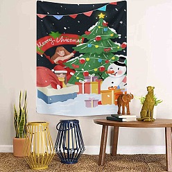 Prussian Blue Christmas Theme Christmas Tree Pattern Polyester Wall Hanging Tapestry, for Bedroom Living Room Decoration, Rectangle, Prussian Blue, 950x730mm
