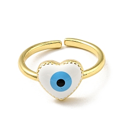 White Enamel Heart with Evil Eye Open Cuff Ring, Gold Plated Brass Jewelry for Women, Cadmium Free & Lead Free, White, US Size 7(17.3mm)