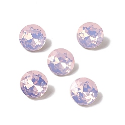 Rose Water Opal Opal Style Eletroplate K9 Glass Rhinestone Cabochons, Pointed Back & Back Plated, Faceted, Flat Round, Rose Water Opal, 10x5mm