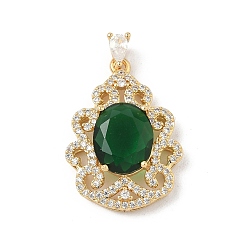 Зеленый Латунные микро проложить кубического циркония подвески, цветок с овальной, реальный 18 k позолоченный, зелёные, 26.5x19.5x6.5 мм, отверстие : 2.5x3.5 мм