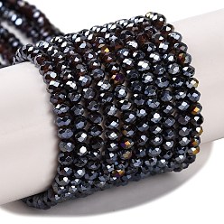 Черный Запекание гальванических нитей стеклянных бусин, AB цвет, граненые, рондель, чёрные, 3x2 мм, отверстие : 0.7 мм, около 135~140 шт / нитка, 32~34 см