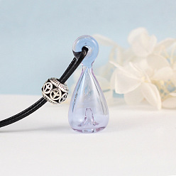 Lilac Glass Perfume Bottle Pendant Necklace with Wax Cord for Women, Lilac, Pendant: 40x18mm, 17.72 inch(45cm)