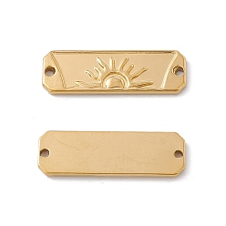 Real 18K Gold Plated Ion Plating(IP) 304 Stainless Steel Connector Charms, Rectangle Links with Sun Pattern, Real 18K Gold Plated, 30x10x2mm, Hole: 1.5mm