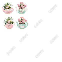 (52) Непрозрачная лаванда 12шт. 4 стили: бумажные коробки для упаковки букетов в форме чайника, Футляры для подарочных цветов с 3 листами круглых точечных наклеек, разноцветные, 12x8x25 см, 3 шт / стиль