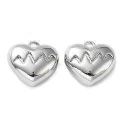 Real Platinum Plated Rack Plating Brass Charms, Heart Charm, Real Platinum Plated, 11x11x5.5mm, Hole: 1.2mm