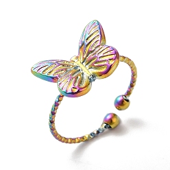 Rainbow Color Ионное покрытие (ip) 304 бабочка из нержавеющей стали с открытыми манжетами для женщин, Радуга цветов, размер США 7 3/4 (17.9 мм)