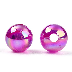 Medium Violet Red Transparent Acrylic Beads, AB Colors Plated, Round, Medium Violet Red, 10mm, Hole: 1.8mm, about 950pcs/500g