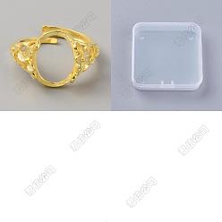 Настоящее золото 24K 4шт. регулируемые латунные кольцевые компоненты, Настройки колодки кольцо, цветок с овальным подносом, реальный 24 k позолоченный, размер США 12 1/4 (21.5 мм), лоток : 17.5x13 мм