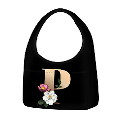 Letter P Мешочки из плюша и полиэстера с цветочным принтом и буквами, женская сумка через плечо, Письмо P, 57 см, мешок: 33x33x24 см