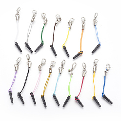 Mixed Color Plastic Mobile Dustproof Plugs, with Iron Findings and Nylon Cord, Platinum, Mixed Color, 72~74mm