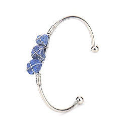 Lapis Lazuli Bracelets de manchette en perles de lapis-lazuli naturels, bracelet en fil métallique, diamètre intérieur: 2-1/2 pouce (6.5 cm)
