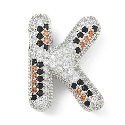 Letter K Латунные микро проложить кубического циркония подвески, долговечный, стойки покрытие, письмо амулеты, платина, Письмо K, 23x16x7.5 мм, отверстие : 5.2x3 мм