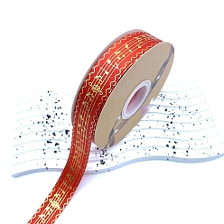 Red 48 Yards Printed Polyester Ribbons, Flat Ribbon with Hot Stamping Musical Note Pattern, Garment Accessories, Red, 1 inch(25mm)