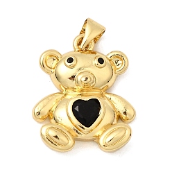 Черный Кулон из циркония, медведь, без свинца и без кадмия, долговечный, реальный 18 k позолоченный, чёрные, 20.5x17x5 мм, отверстие : 3.5x4.5 мм