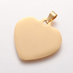 Golden Ion Plating(IP) 304 Stainless Steel Stamping Blank Tag Pendants, Heart, Golden, 25.5x24.5x1mm, Hole: 2.5x4mm
