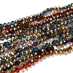 Mixed Color Electroplate Transparent Glass Beads Strands, Half Golden Plated, Faceted, Rondelle, Mixed Color, 6x5mm, Hole: 1mm, about 85~88pcs/strand, 16.1~16.5 inch(41~42cm)