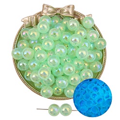 Light Green Luminous Acrylic Beads, Round, Glow in the Dark, Light Green, 12mm, Hole: 2mm, 5pcs/bag
