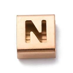 Letter N Ионное покрытие (ip) 304 квадратные подвески-слайдеры из нержавеющей стали, розовое золото , Письмо N, 9x8x4 мм, отверстие : 3.5x8.5 мм