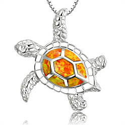 Dark Orange Silver Alloy Enamel Pendant Necklace, Tortoise, Dark Orange, 19.29 inch(49cm)