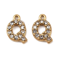 Letter Q Ионное покрытие (ip) 304 подвески со стразами из нержавеющей стали, золотые, Буква Q, 10x6.5x2, отверстие : 1 мм