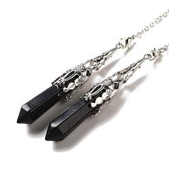 Синий Драгоценный Камень Синтетический синий голдстоун маятник для биолокации большие подвески, с латунной фурнитурой , пуля, 260~270 мм, отверстие : 1.5 мм