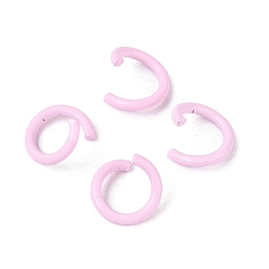 Rose Nacré Anneaux ouverts en fer peint à la bombe, perle rose, Jauge 18, 8.5x1mm, diamètre intérieur: 5.5 mm, environ5050 pcs / 1000 g