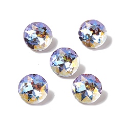 Violet Light AB Style Eletroplate K9 Glass Rhinestone Cabochons, Pointed Back & Back Plated, Faceted, Flat Round, Violet, 10x5mm