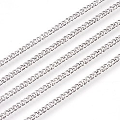 Stainless Steel Color 201 Stainless Steel Curb Chains, Unwelded, Faceted, Stainless Steel Color, 2mm
