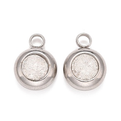 Clear 304 Stainless Steel Charms, Flat Round with Glass Rhinestone, Stainless Steel Color, Clear, 14x10x6mm, Hole: 2.5mm