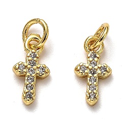 Real 18K Gold Plated Brass Micro Pave Cubic Zirconia Tiny Cross Charms, with Jump Rings, Long-Lasting Plated, Real 18K Gold Plated, 12x6x2mm, Hole: 3mm