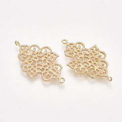 Real 18K Gold Plated Brass Links connectors, Flower, Nickel Free, Real 18K Gold Plated, 34x19x2.5mm, Hole: 1~1.2mm