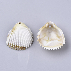 Floral White Acrylic Pendants, Imitation Gemstone Style, Shell/Scallop, Floral White, 30.5x29x11mm, Hole: 1.8mm, about 300pcs/500g.