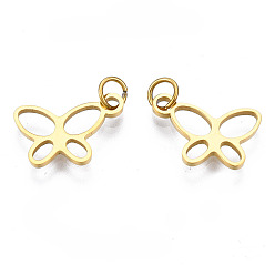 Real 14K Gold Plated 316 Surgical Stainless Steel Charms, with Jump Rings, Butterfly, Real 14K Gold Plated, 9x12.5x1mm, Hole: 2.5mm, Jump Ring: 4x0.5mm, 2.5mm inner diameter