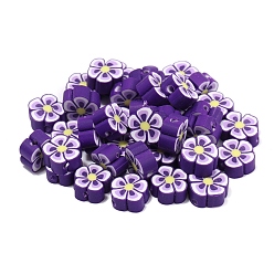 Purple Handmade Polymer Clay Beads, Plum Blossom, Purple, 10x4.5mm, Hole: 1.5mm