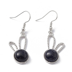 Синий Драгоценный Камень Серьги с подвесками из синтетического синего золотого камня в виде кролика, платиновые латунные украшения для женщин, 42 мм, штифты : 0.6 мм