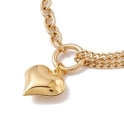 Doré  Collier pendentif coeur pour femme, placage sous vide 304 collier chaîne en acier inoxydable, or, 16.93 pouce (43 cm), 3mm