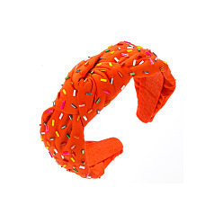 Orange Red Glass Hair Bands, Wide Twist Knot Cloth Hair Accessories for Women Girls, Orange Red, 140x120x30mm