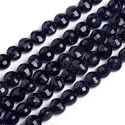 Blue Goldstone Synthetic Blue Goldstone Beads Strands, Flat Round, Faceted, 4x3mm, Hole: 0.8mm, about 88pcs/strand, 14.57 inch(37cm)